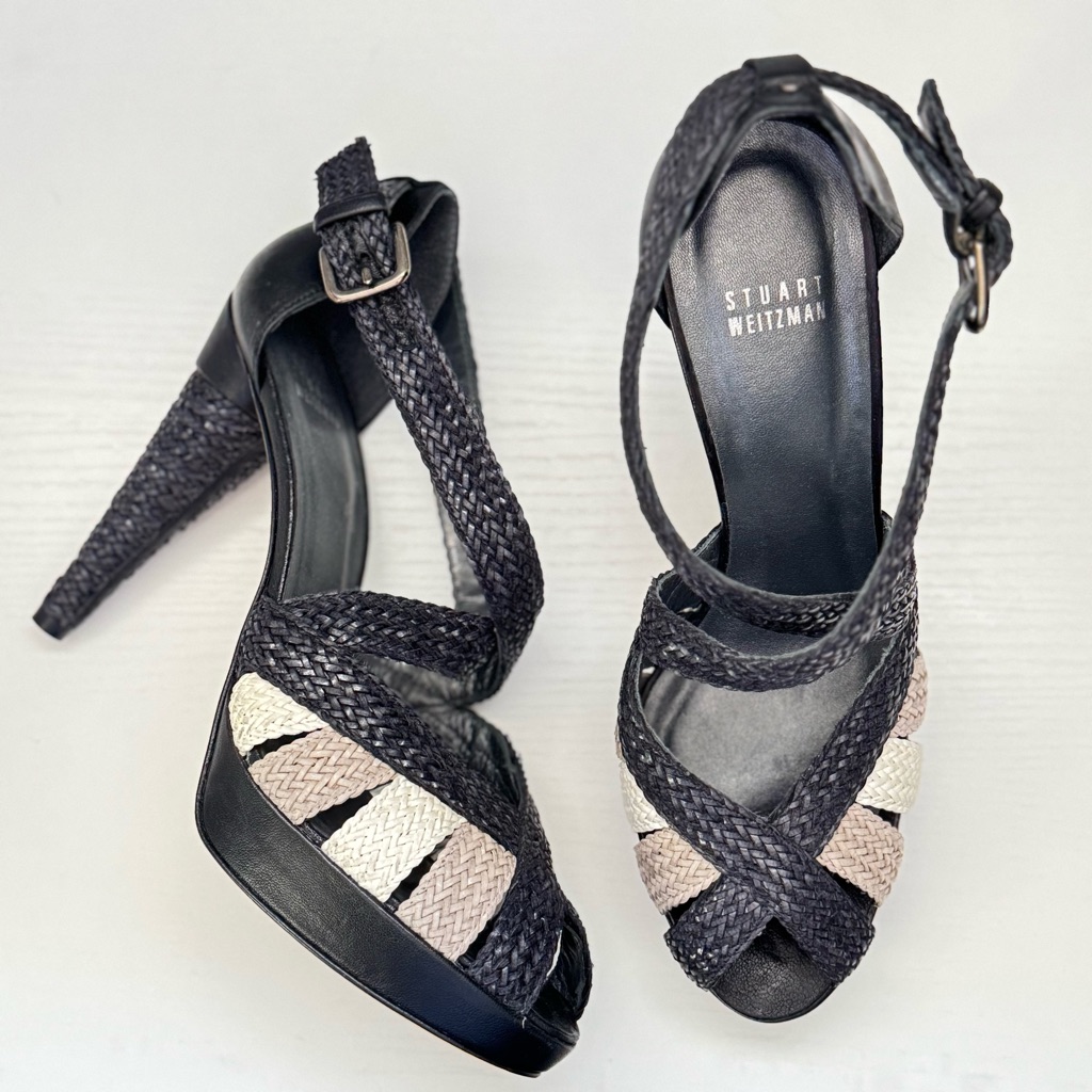 Stuart Weitzman Bradford Black Laniard Heels